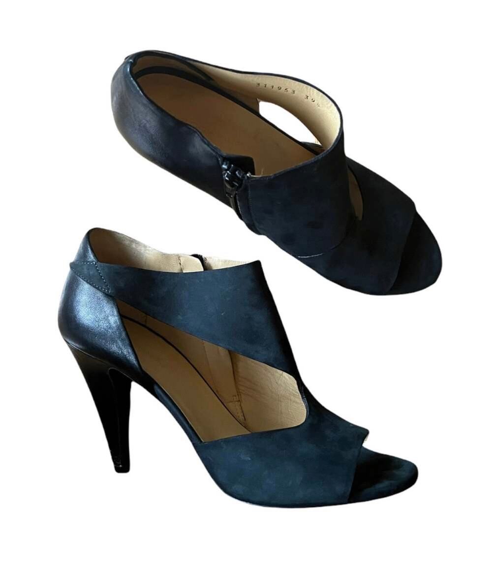 BALENCIAGA Paris Italian Ankle Leather Cutout Booties Open Toe Suede Pumps 39.5